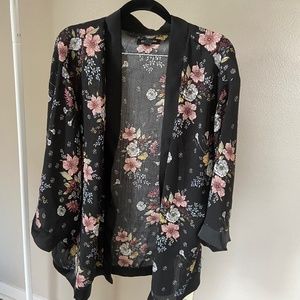 Black Floral Kimono Style Robe Jacket